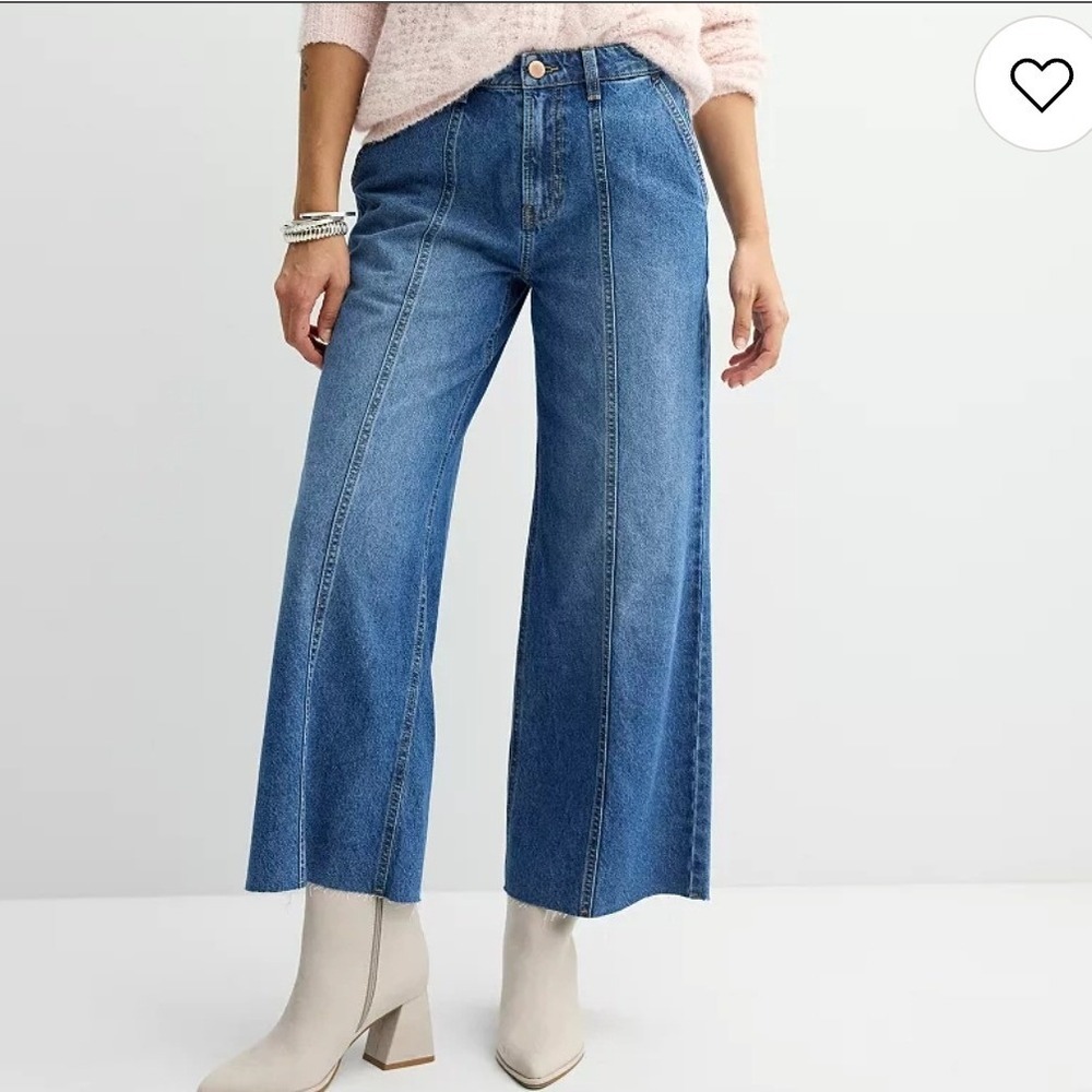Sonoma Goods For Life High Rise Wide Leg Jeans Medium Wash Raw Hem Womens 10